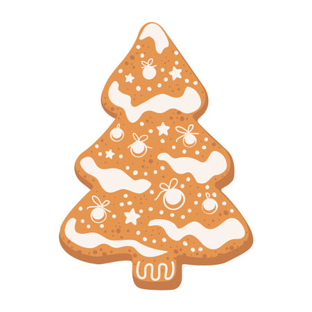 Christmas Tree Gingerbread Cookie, Hand drawn Watercolor texture Vector Illustration isolated on white backgroundのイラスト素材
