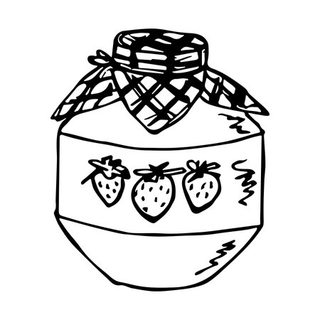 Hand drawn jam jar clipart. Healthy natural organic product doodle.のイラスト素材