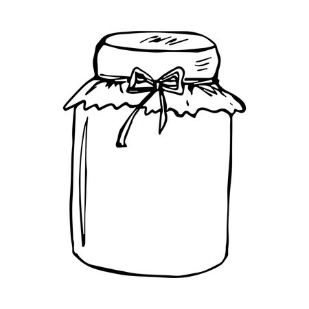 Hand drawn jar of jam or honey clipart. Healthy natural organic product doodle.のイラスト素材