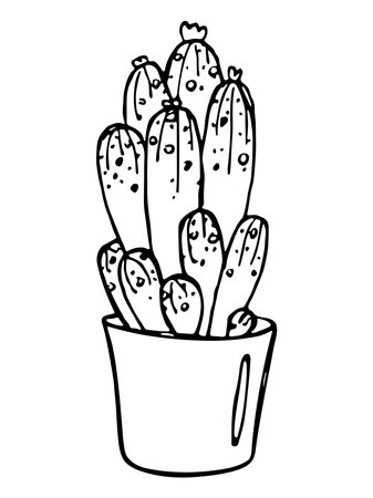 Cute hand drawn cactus illustration Houseplant in a pot clipart Cozy home doodleのイラスト素材