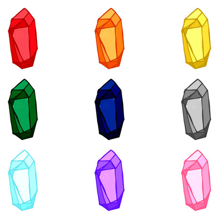 Hand drawn crystals set Geometric gems diamonds vector illustration Shard of glass clipartのイラスト素材