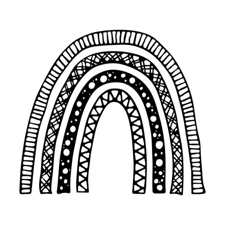 Single rainbow doodle illustration. Hand drawn clipart for card, designのイラスト素材