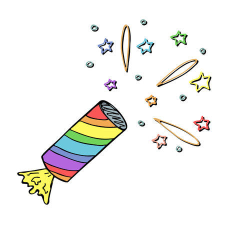 Vector hand drawn firework illustration. Cute holiday clipartのイラスト素材