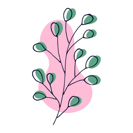 Hand drawn vector branch. Colorful herb doodle. Botanical illustrationのイラスト素材