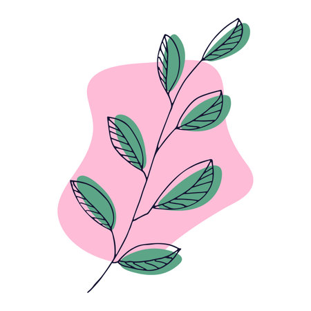 Hand drawn vector branch. Colorful herb doodle. Botanical illustrationのイラスト素材