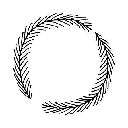 Hand drawn frame of spruce branches. Wreath doodle. Christmas and winter design elementのイラスト素材