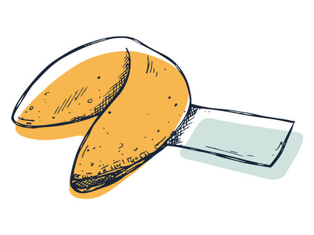 Vector hand drawn chinese fortune cookie clipart. Crisp cookie with a blank piece of paper insideのイラスト素材