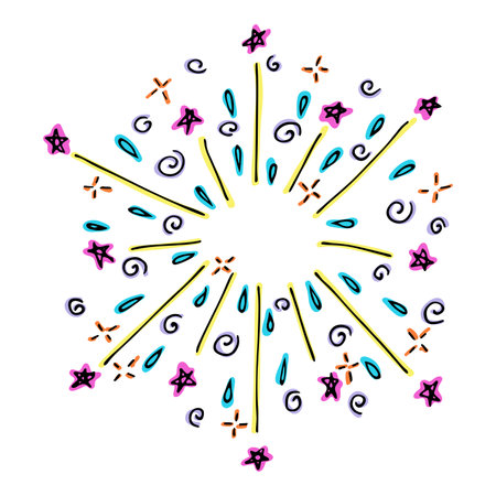 Vector hand drawn firework illustration. Cute holiday clipartのイラスト素材