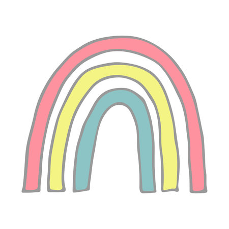 Single rainbow doodle illustration. Hand drawn clipart for card, designのイラスト素材