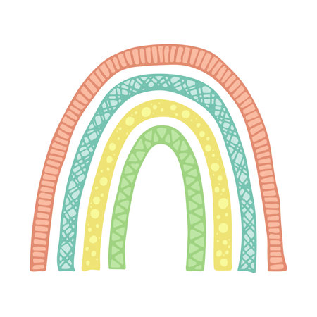 Single rainbow doodle illustration. Hand drawn clipart for card, designのイラスト素材