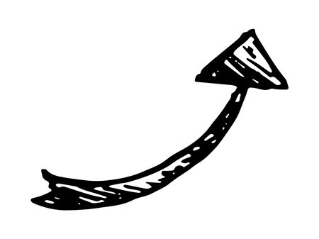 Hand drawn ink arrow illustration in sketch style. Business doodle clipart. Single element for designのイラスト素材