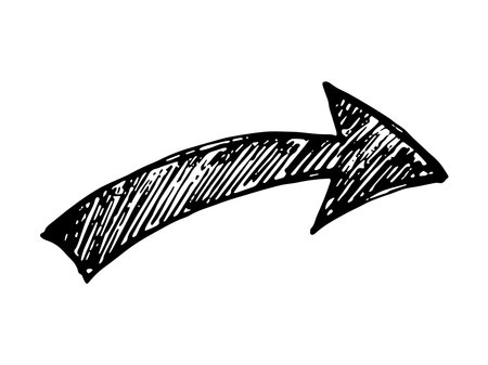 Hand drawn ink arrow illustration in sketch style. Business doodle clipart. Single element for designのイラスト素材