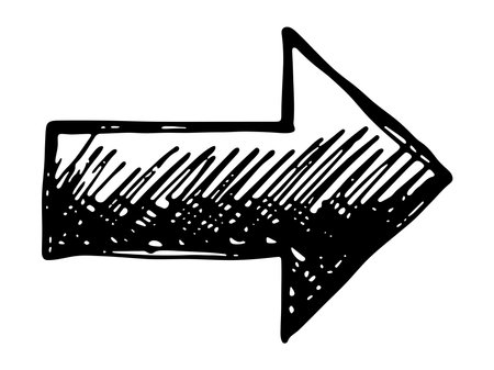 Hand drawn ink arrow illustration in sketch style. Business doodle clipart. Single element for designのイラスト素材