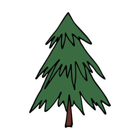 Christmas tree hand drawn clipart. Spruce doodle. Single element for card, print, web, design, decorのイラスト素材