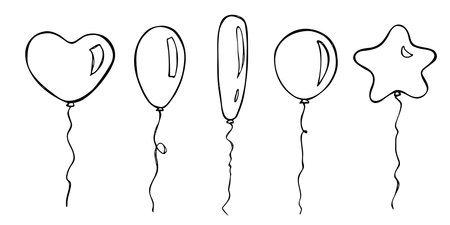 Hand drawn set of flying balloon illustration. Birthday party doodle. Holiday clipartのイラスト素材
