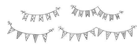 Vector hand drawn garland. Cute holiday doodle. Celebration clipartのイラスト素材
