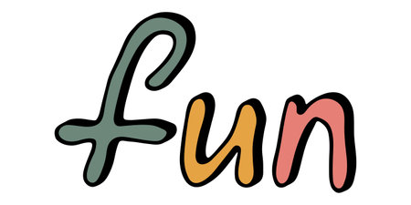 Hand drawn vector colorful lettering. Cute holiday doodle. Fun clipartのイラスト素材