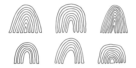 Hand drawn rainbow set. Abstract rainbow shapes clipart. Doodle elements for card, print, designのイラスト素材