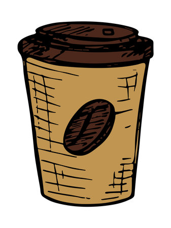 Cute cup of coffee illustration. Simple cup clipart. Cozy home doodleのイラスト素材