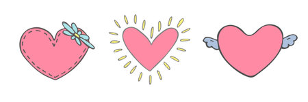 Set of simple hand drawn heart illustration isolated on a white background. Cute valentine's day heart doodle.のイラスト素材