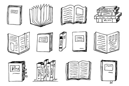 Vector book clipart set. Hand drawn school illustration. For print, web, design, decor, logo.のイラスト素材