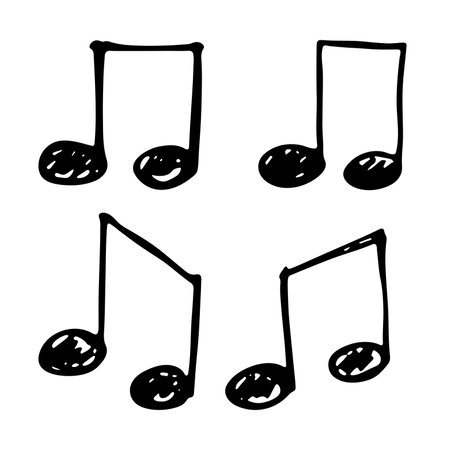 Music note doodle set. Hand drawn musical symbol. Elements for print, web, design, decor, logoのイラスト素材