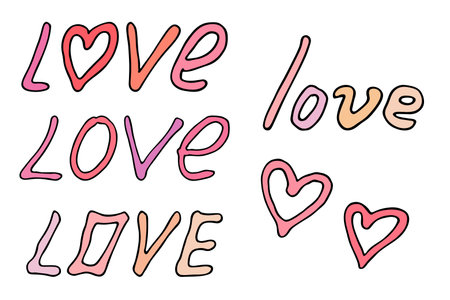 Hand drawn colorful lettering. Cute love doodle. Holiday clipartのイラスト素材