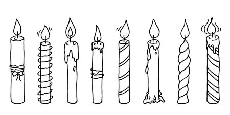 Burning birthday candle set. Doodle illustration. Hand drawn clipart for card, logo, designのイラスト素材