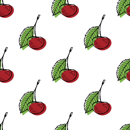 Seamless pattern with cherry doodle for decorative print, wrapping paper, greeting cards, wallpaper and fabricのイラスト素材