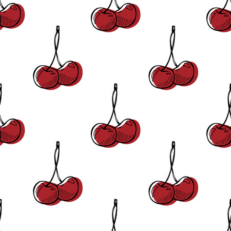 Seamless pattern with cherry doodle for decorative print, wrapping paper, greeting cards, wallpaper and fabricのイラスト素材