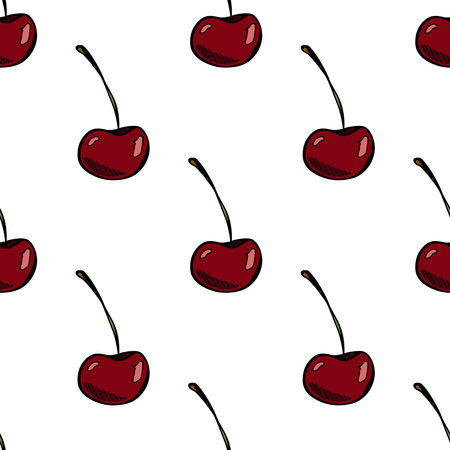 Seamless pattern with cherry doodle for decorative print, wrapping paper, greeting cards, wallpaper...