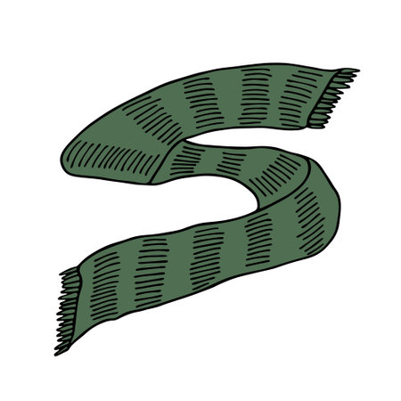Knitted scarf doodle Hand drawn winter accessories Single design element for card, print, design, decorのイラスト素材