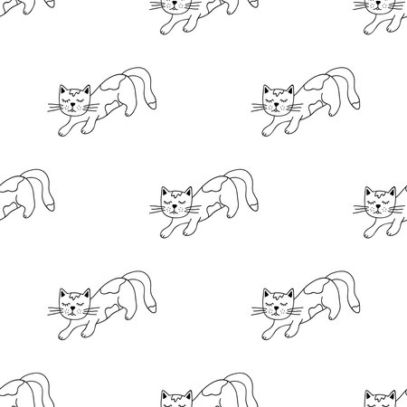 Seamless pattern with cat doodle for decorative print, wrapping paper, greeting cards, wallpaper and fabricのイラスト素材