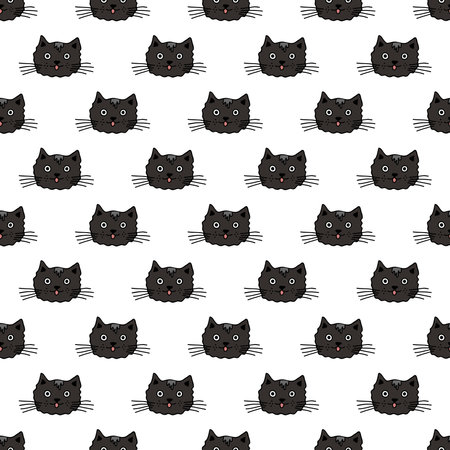 Seamless pattern with cat muzzle doodle for decorative print, wrapping paper, greeting cards, wallpaper and fabricのイラスト素材