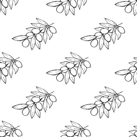 Seamless pattern with olive branches for decorative print, wrapping paper, greeting cards, wallpaper and fabricのイラスト素材