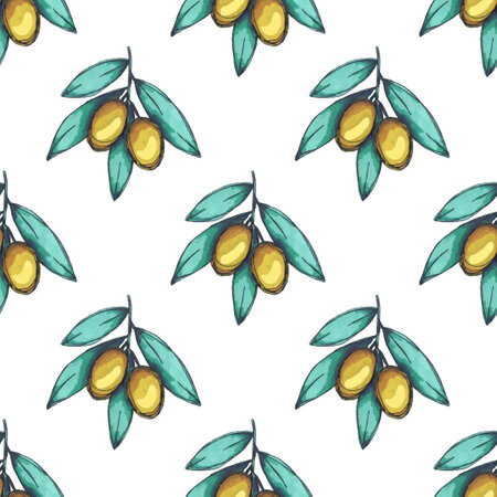 Seamless pattern with olive branches for decorative print, wrapping paper, greeting cards, wallpaper and fabricのイラスト素材