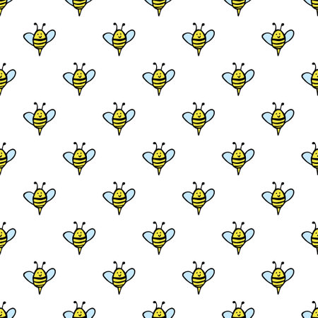 Seamless pattern with happy bees doodle for decorative print, wrapping paper, greeting cards, wallpaper and fabricのイラスト素材