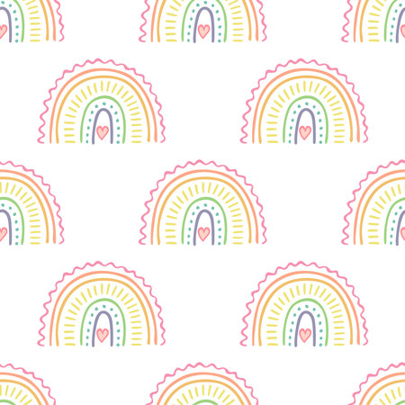 Seamless pattern with rainbow doodle for decorative print, wrapping paper, greeting cards, wallpaper and fabricのイラスト素材