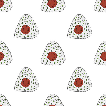 Seamless pattern with onigiri for decorative print, wrapping paper, menu, wallpaper and fabricのイラスト素材