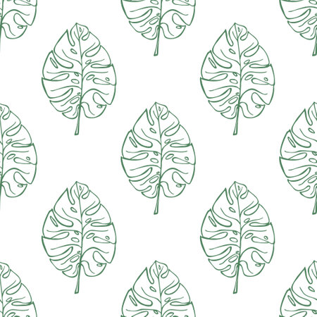 Seamless pattern with monstera tropical leaves doodle for decorative print, wrapping paper, greeting cards, wallpaper and fabricのイラスト素材