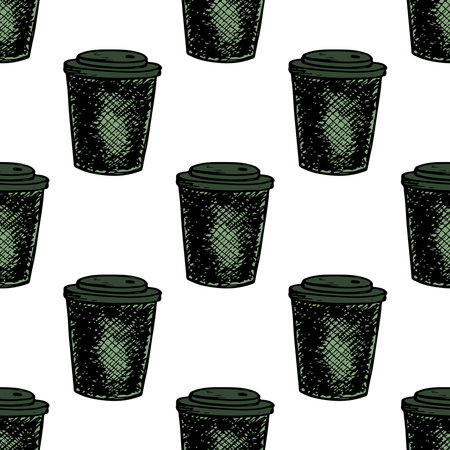 Seamless pattern with cute cup of tea or coffee doodle for decorative print, wrapping paper, greeting cards, wallpaper and fabricのイラスト素材