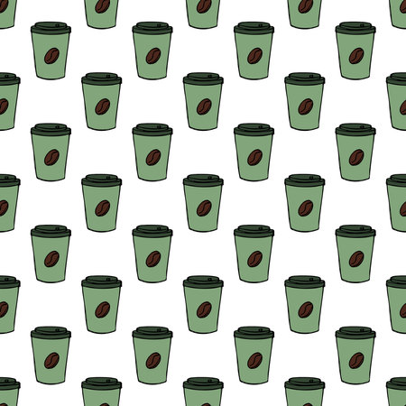 Seamless pattern with cute cup of tea or coffee doodle for decorative print, wrapping paper, greeting cards, wallpaper and fabricのイラスト素材