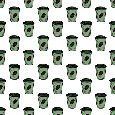 Seamless pattern with cute cup of tea or coffee doodle for decorative print, wrapping paper, greeting cards, wallpaper and fabricのイラスト素材