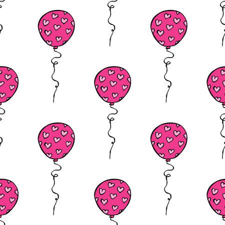 Holiday seamless pattern with flying balloon doodle for decorative print, wrapping paper, greeting cards, wallpaper and fabricのイラスト素材