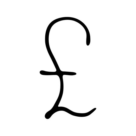 Hand drawn British pound currency symbol. Brush stroke doodle. Single element for designのイラスト素材
