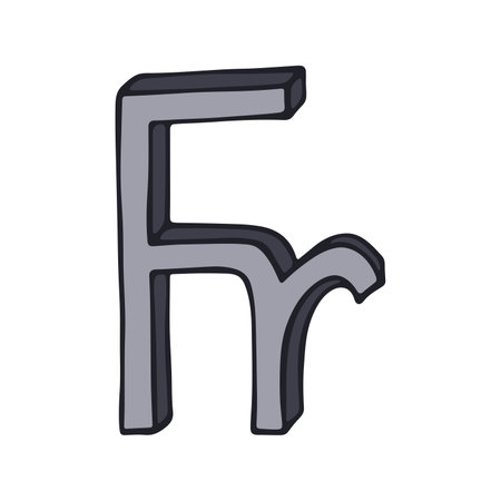 Hand drawn French franc currency symbol. Brush stroke doodle. Single element for designのイラスト素材
