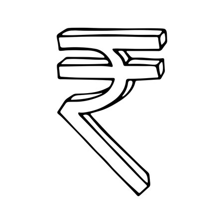 Hand drawn rupee currency symbol. Brush stroke doodle. Single element for designのイラスト素材