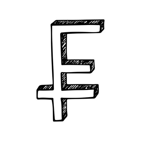 Hand drawn Swiss franc currency symbol. Brush stroke doodle. Single element for designのイラスト素材