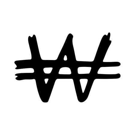 Hand drawn won currency symbol. Brush stroke doodle. Single element for designのイラスト素材