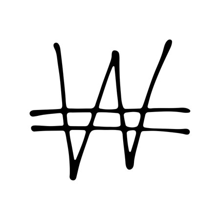 Hand drawn won currency symbol. Brush stroke doodle. Single element for designのイラスト素材